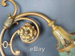 Art Nouveau Wall Sconce iradescent green glass globe Sconce Brass HEAVYWEIGHT