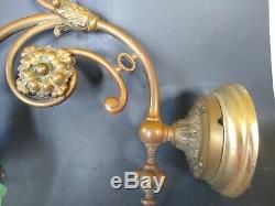 Art Nouveau Wall Sconce iradescent green glass globe Sconce Brass HEAVYWEIGHT