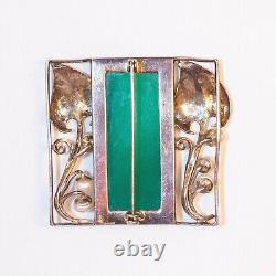 Art Nouveau Wiener Werkstatte Josef Hoffman Jugendstil Silver Jade Pearl Brooch