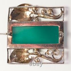 Art Nouveau Wiener Werkstatte Josef Hoffman Jugendstil Silver Jade Pearl Brooch