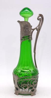 Art Nouveau Wmf Tall Claret Jug Moss Green Circa 1905 Truly Beautiful-investment