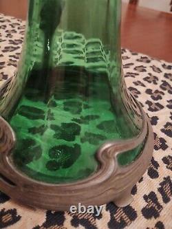 Art Nouveau Wmf Wurttenberg Metal Factory 1884-1914 Pewter Glass Decanter Ribbed