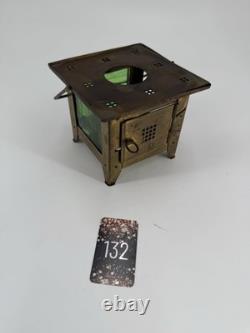 Art Nouveau brass and green glass teapot warmer by Jan Eisenloeffel