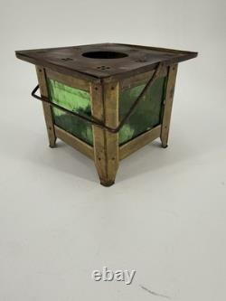 Art Nouveau brass and green glass teapot warmer by Jan Eisenloeffel