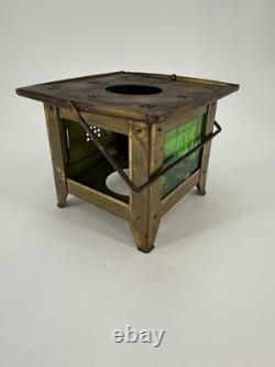 Art Nouveau brass and green glass teapot warmer by Jan Eisenloeffel