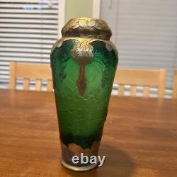 Art Nouveau c1900 Mont Joye Emerald Green Cameo Glass Vase St Denis Paris Legras