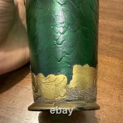 Art Nouveau c1900 Mont Joye Emerald Green Cameo Glass Vase St Denis Paris Legras