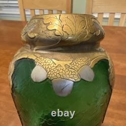 Art Nouveau c1900 Mont Joye Emerald Green Cameo Glass Vase St Denis Paris Legras