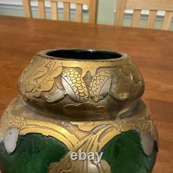 Art Nouveau c1900 Mont Joye Emerald Green Cameo Glass Vase St Denis Paris Legras
