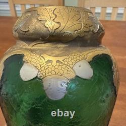Art Nouveau c1900 Mont Joye Emerald Green Cameo Glass Vase St Denis Paris Legras