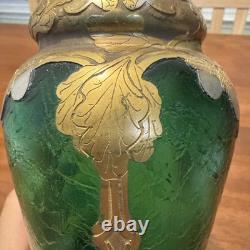 Art Nouveau c1900 Mont Joye Emerald Green Cameo Glass Vase St Denis Paris Legras