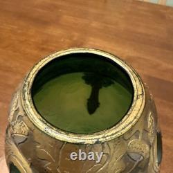 Art Nouveau c1900 Mont Joye Emerald Green Cameo Glass Vase St Denis Paris Legras