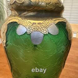 Art Nouveau c1900 Mont Joye Emerald Green Cameo Glass Vase St Denis Paris Legras