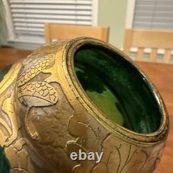 Art Nouveau c1900 Mont Joye Emerald Green Cameo Glass Vase St Denis Paris Legras
