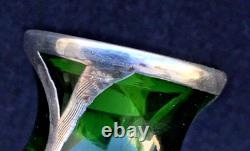 Art Nouveau c. 1900 Silver Overlay Emerald Green Glass Vase Floral Design