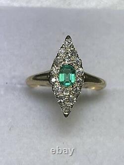 Art Nouveau (ca. 1900) Natural Emerald Diamond Marquise Shaped Ring (Size 4 1/4)