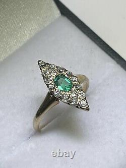 Art Nouveau (ca. 1900) Natural Emerald Diamond Marquise Shaped Ring (Size 4 1/4)