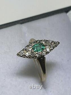 Art Nouveau (ca. 1900) Natural Emerald Diamond Marquise Shaped Ring (Size 4 1/4)