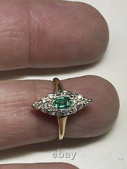 Art Nouveau (ca. 1900) Natural Emerald Diamond Marquise Shaped Ring (Size 4 1/4)