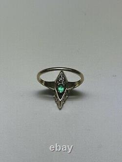 Art Nouveau (ca. 1900) Natural Emerald Diamond Marquise Shaped Ring (Size 4 1/4)