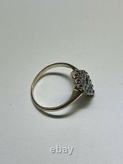 Art Nouveau (ca. 1900) Natural Emerald Diamond Marquise Shaped Ring (Size 4 1/4)