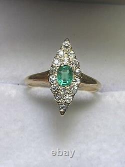 Art Nouveau (ca. 1900) Natural Emerald Diamond Marquise Shaped Ring (Size 4 1/4)