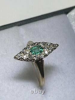 Art Nouveau (ca. 1900) Natural Emerald Diamond Marquise Shaped Ring (Size 4 1/4)