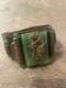 Art Nouveau Cuff Bracelet With Seahorses On Green Bakelite. Good Condition Wide