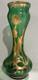 Art Nouveau Green Glass Vase With Gold Gilding Floral Design Bohemian