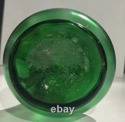 Art Nouveau green Glass Vase with gold gilding floral design bohemian