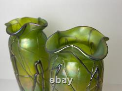 Art Nouveau green threaded glass Vases Attributed To Pallme-König and Habel