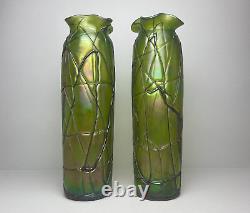 Art Nouveau green threaded glass Vases Attributed To Pallme-König and Habel