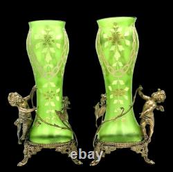 Art Nouveau in Paris Baccarat Art Nouveau Antique Putte & Elf Pair of Glass Vases 1890