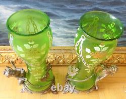 Art Nouveau in Paris Baccarat Art Nouveau Antique Putte & Elf Pair of Glass Vases 1890