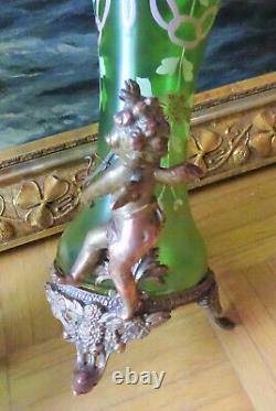 Art Nouveau in Paris Baccarat Art Nouveau Antique Putte & Elf Pair of Glass Vases 1890