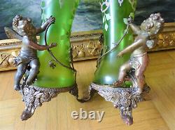 Art Nouveau in Paris Baccarat Art Nouveau Antique Putte & Elf Pair of Glass Vases 1890