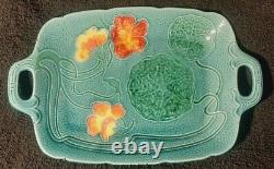 Art Nouveau majolica Jugendstil Nasturtium handled platter tray by Zell, Germany