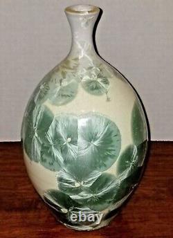 Art Pottery Crystalline Leaves MInt Green Art Nouveau Ceramic Vase Belden 7.5