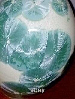 Art Pottery Crystalline Leaves MInt Green Art Nouveau Ceramic Vase Belden 7.5