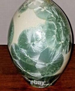 Art Pottery Crystalline Leaves MInt Green Art Nouveau Ceramic Vase Belden 7.5