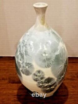 Art Pottery Crystalline Leaves MInt Green Art Nouveau Ceramic Vase Belden 7.5