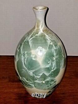 Art Pottery Crystalline Leaves MInt Green Art Nouveau Ceramic Vase Belden 7.5