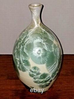 Art Pottery Crystalline Leaves MInt Green Art Nouveau Ceramic Vase Belden 7.5