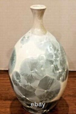 Art Pottery Crystalline Leaves MInt Green Art Nouveau Ceramic Vase Belden 7.5