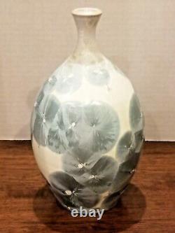 Art Pottery Crystalline Leaves MInt Green Art Nouveau Ceramic Vase Belden 7.5