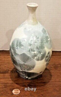 Art Pottery Crystalline Leaves MInt Green Art Nouveau Ceramic Vase Belden 7.5