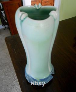 Art Pottery Vase Ovid Three Lobed Matt Green Found on Gulf Coast Signed S