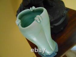 Art Pottery Vase Ovid Three Lobed Matt Green Found on Gulf Coast Signed S