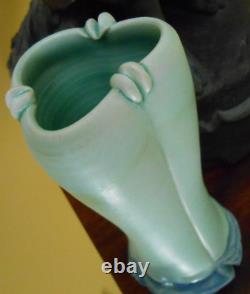 Art Pottery Vase Ovid Three Lobed Matt Green Found on Gulf Coast Signed S