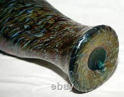 Art glass Vase, Loetz, Rindskopf, Austria, iridescent, green, red spot, 13 c1900